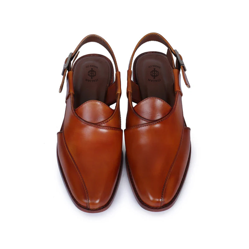 Leather Cross Strap Slip-On Comfort Peshawari Brown Sandal