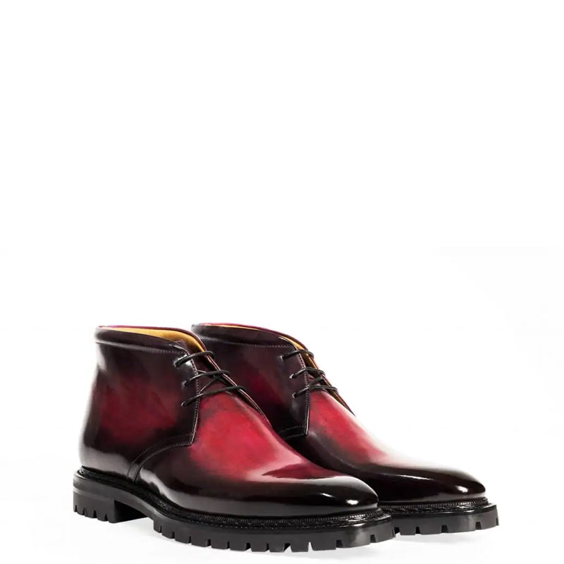 Men Handpainted Solid Leather Chukkas Black Boot
