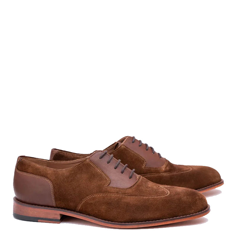 Suede Twin Texture Wingtip Leather Oxford Shoe