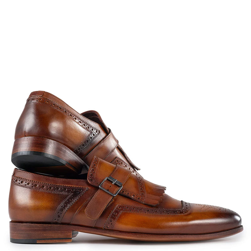 Men Captoe Leather Single Monkstraps Tan Brown Shoe