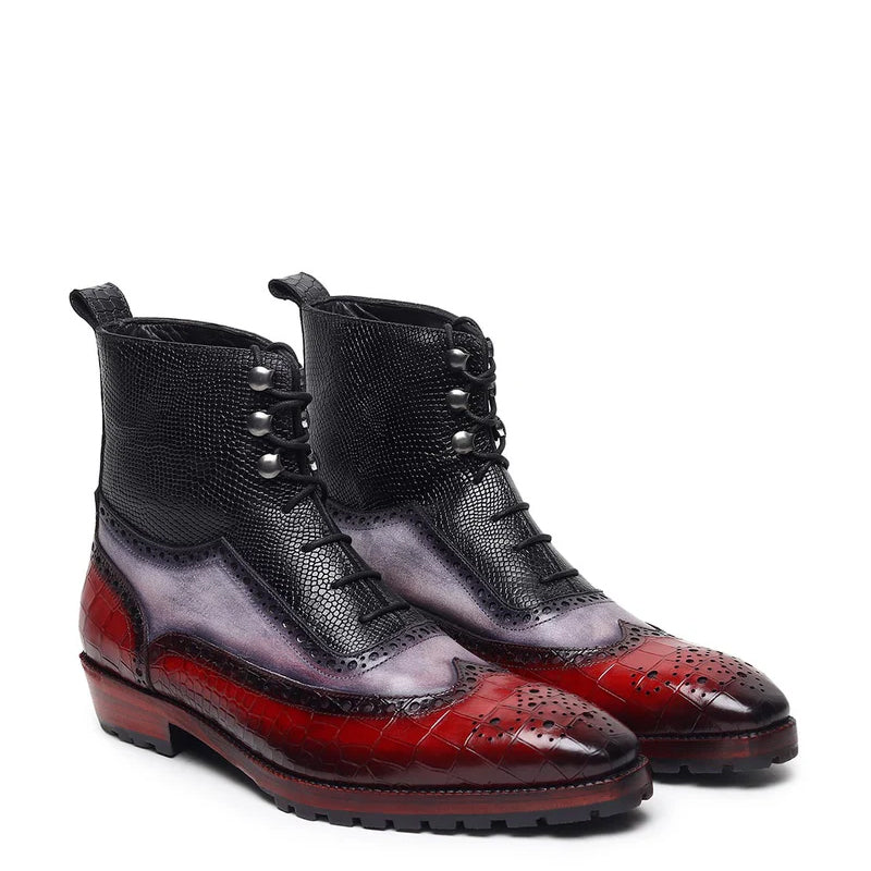 Premium Triple Tone Leather Wingtip Boots