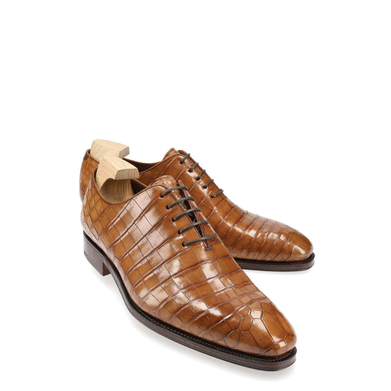 Croco Print Wholecut Leather Oxford Shoe Tan