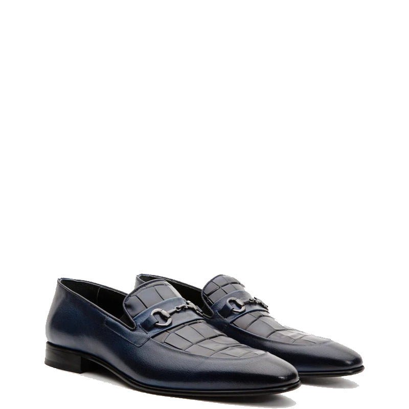 Blue Men s Leather Slip On Shoe