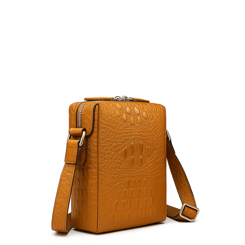 Men's Italian Crocodile Leather Black Side Bag