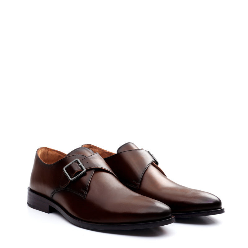 Premium Single Monk Strap Leather Burgundy Shoe For Men