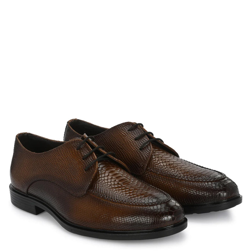 Men Textured Leather Formal Tan Derby Shoe
