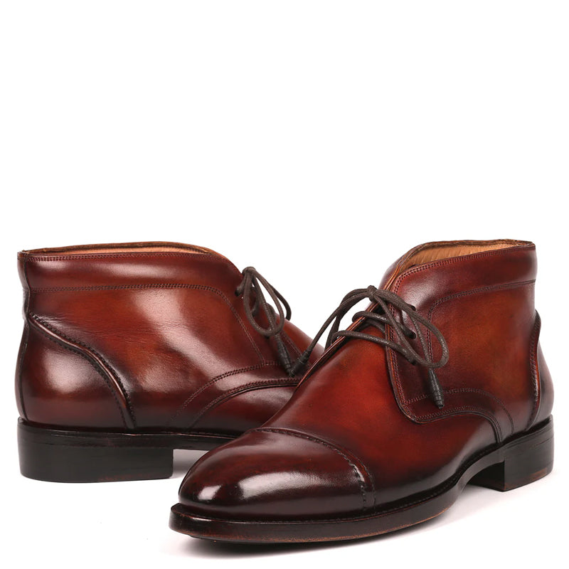 Polished Pure Leather Handpainted Cap Toe Chukkas Brown Boot