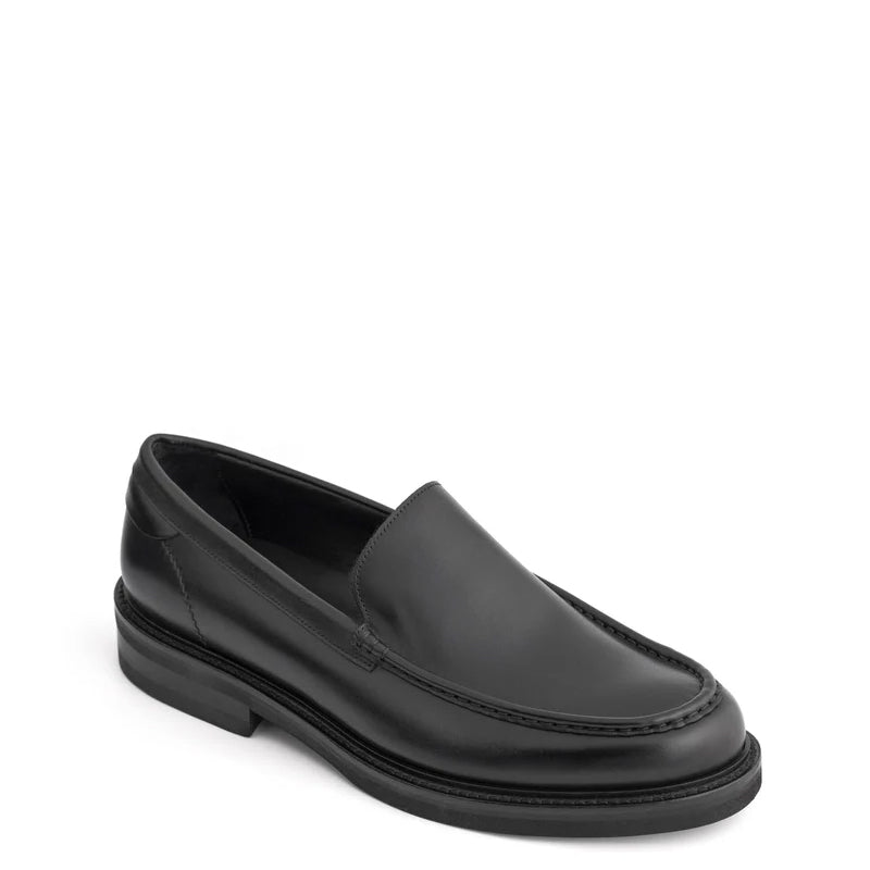 Round Toe Slip On Leather Black Loafer