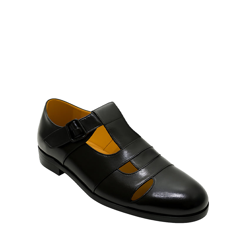 Closed Toe Tan Leather Sandal with Buckle Strap