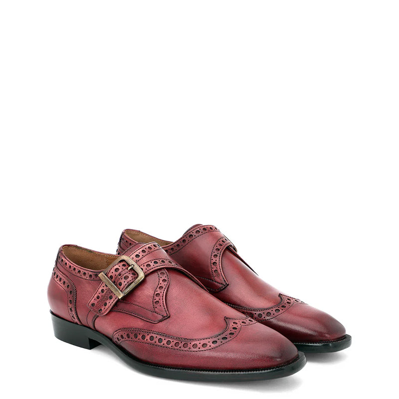 Leather Single Monk Strap Tan Shoe For Men