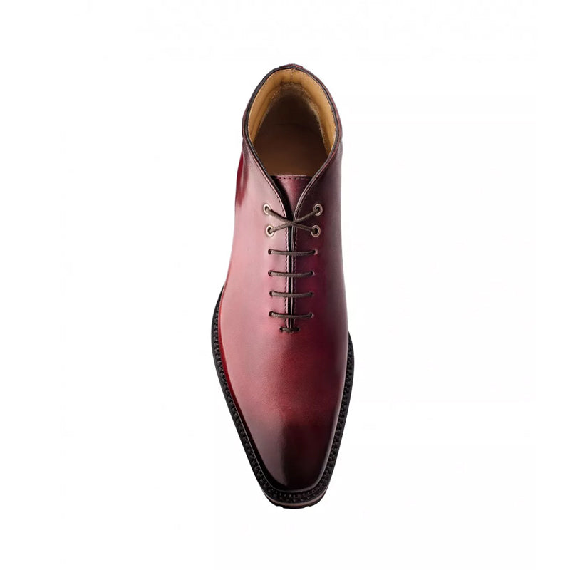 Patina Burgundy Wholecut Shiny Leather Derby Ankle Boots