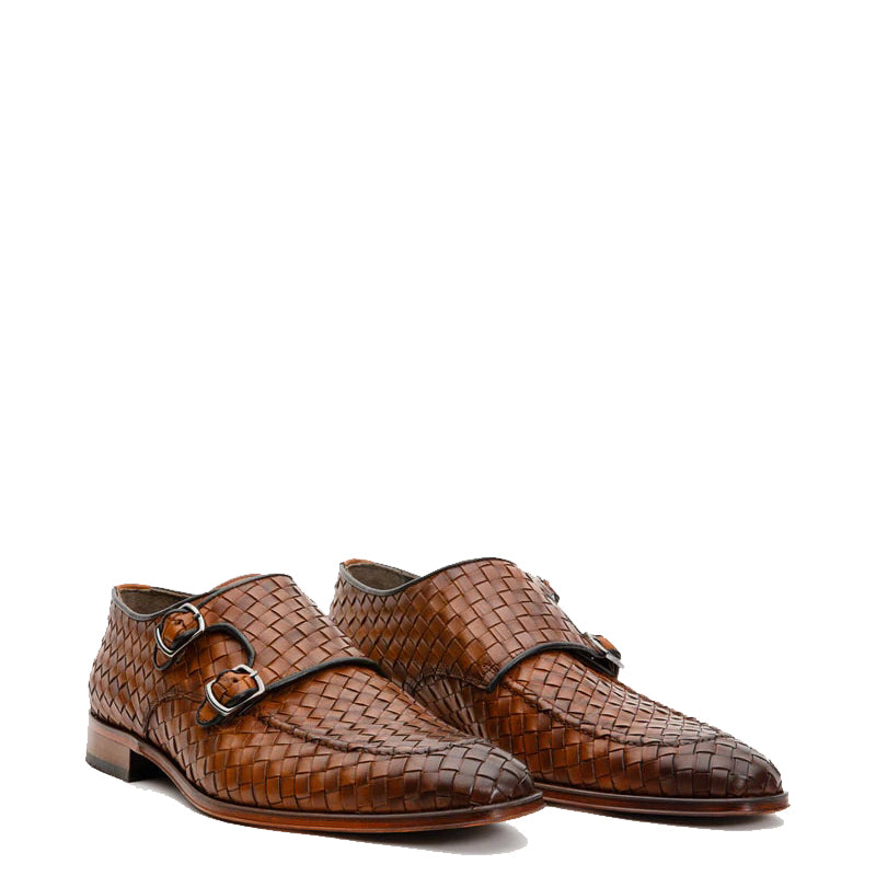Wine Woven Double Monk Strap Men's Shoes