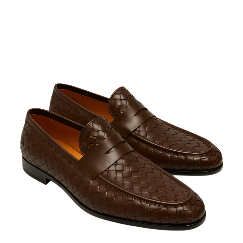 Blue Woven Texture Leather Loafer for Men