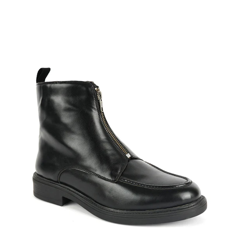 Polished Leather Front Zip Up Black Boot For Men
