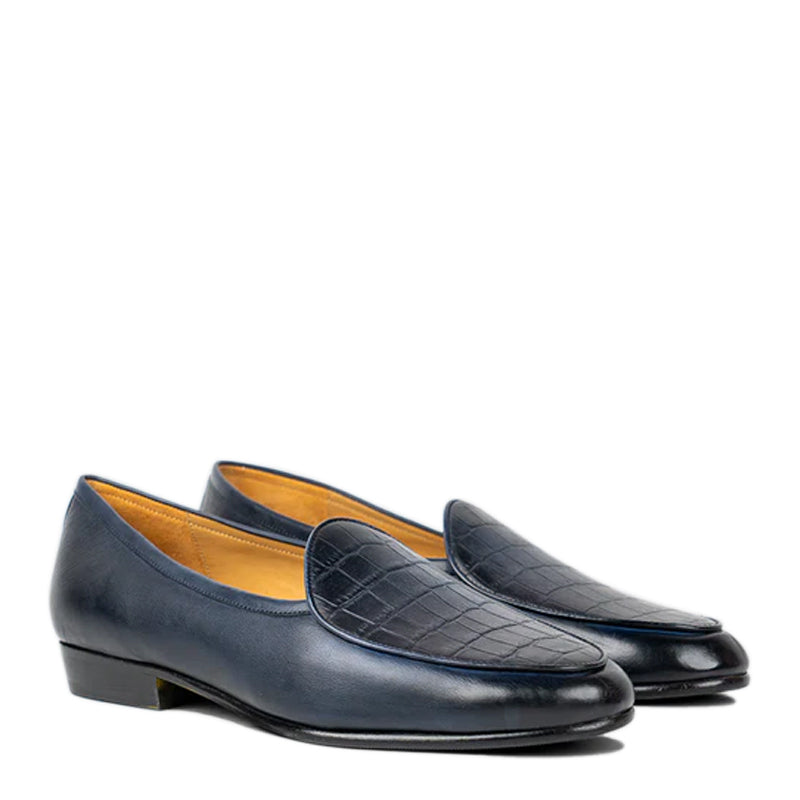 Croco Solid Leather Formal Green Loafer