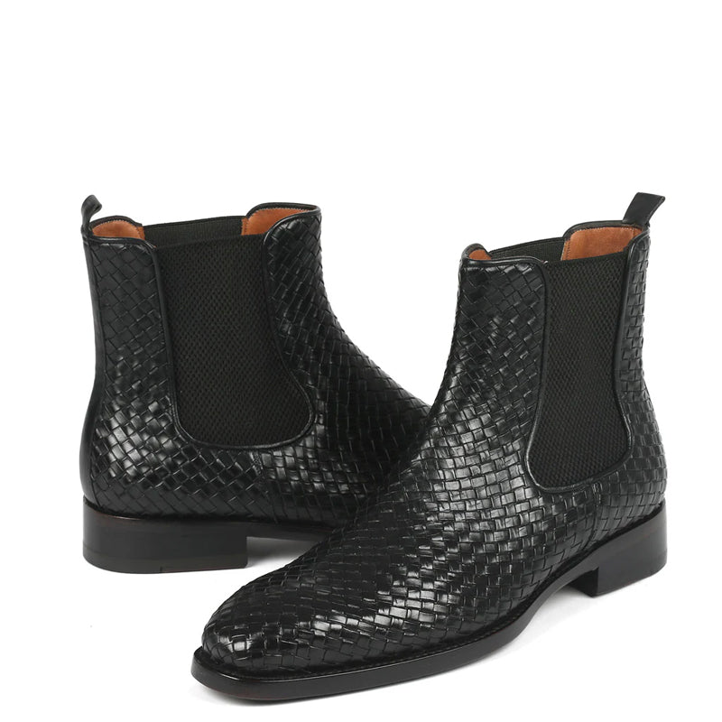 Woven Handmade Shiny Leather Chelsea Boot