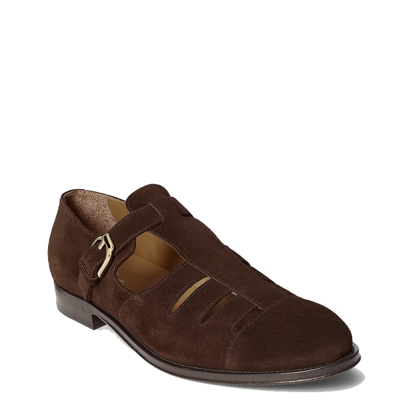 Suede Leather Closed Toe Fisherman Brown Sandal
