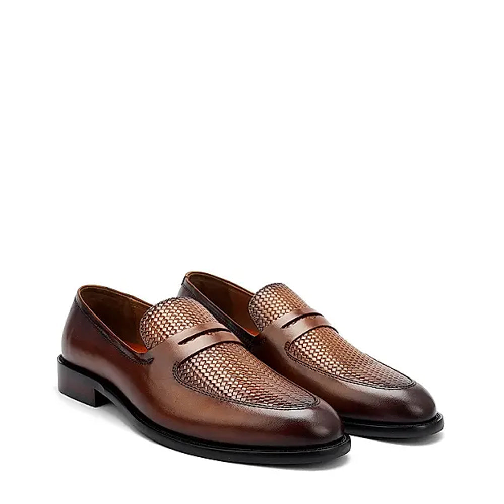 Men Textured Leather Stylish Penny Black Loafer