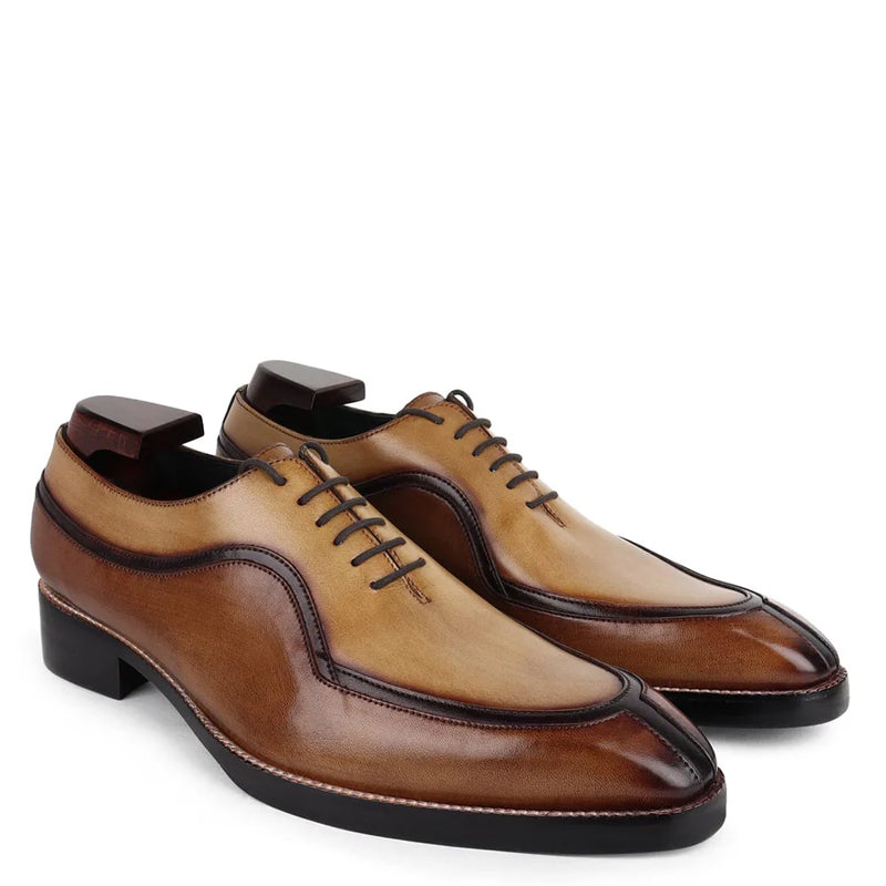 Patina Split Toe Leather Oxford Shoe Tan Brown