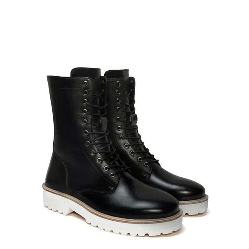 Men Chunky High Leather Ankle White Boot