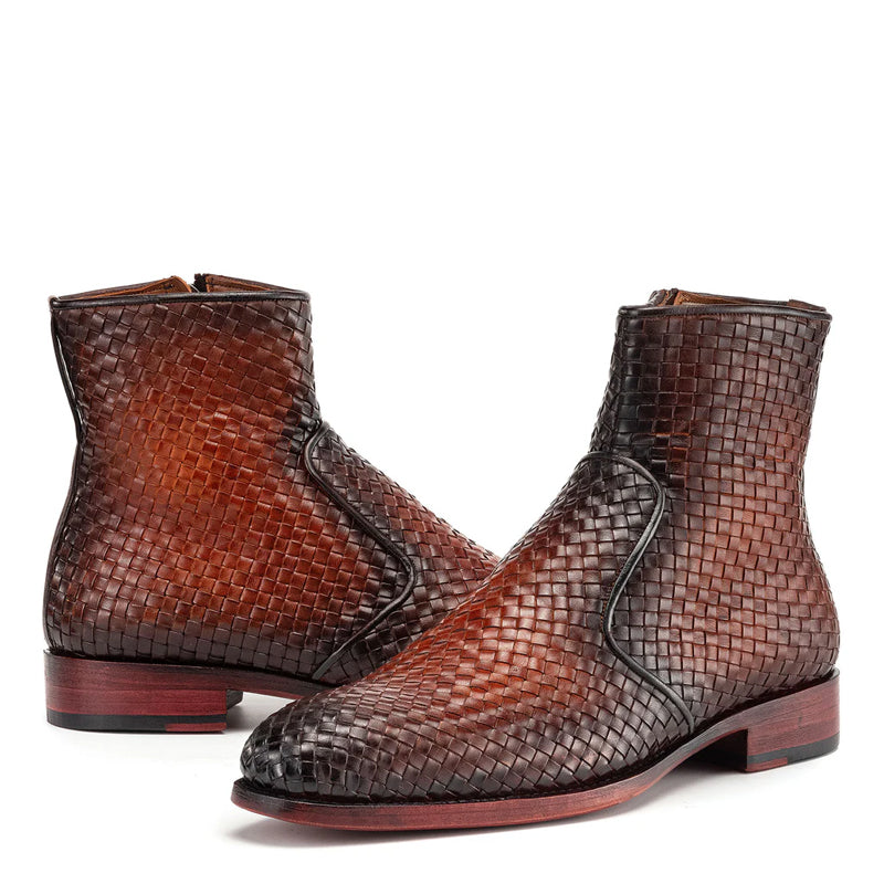 Luxury Stylish Woven Leather Side Zipper Boot
