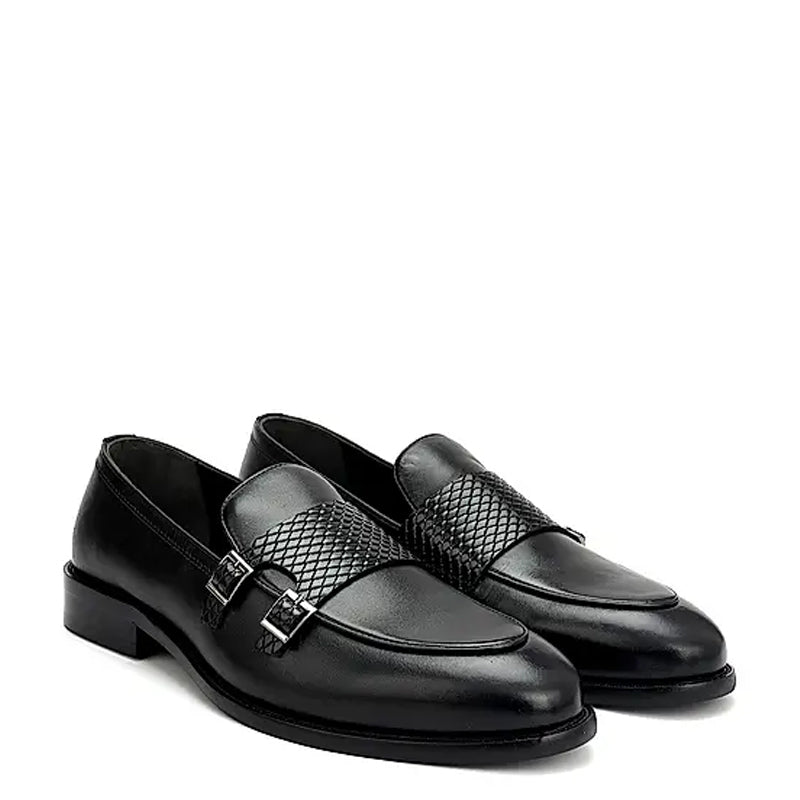 Polished Leather Textured Formal Double Monk Shoe