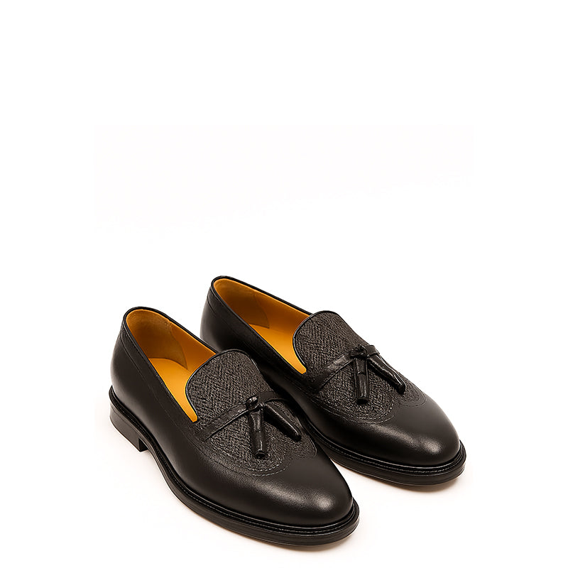 Mens Leather Tassel Loafer with Dual Textured Elegance