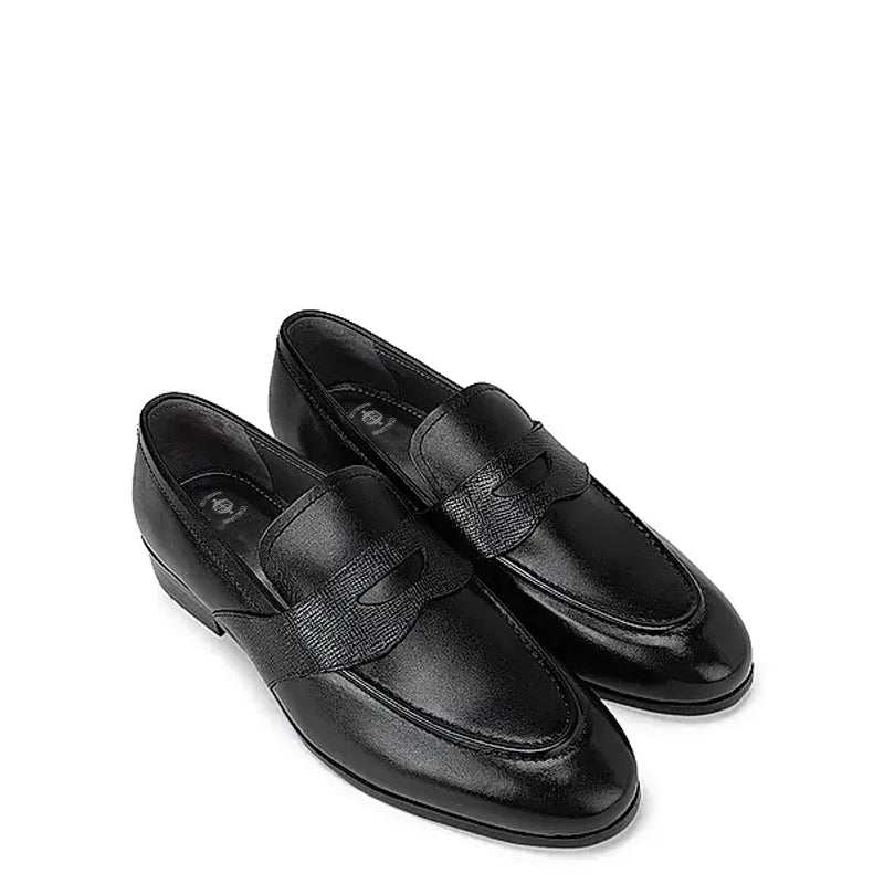 Textured Strap Leather Brown Loafer Shoe