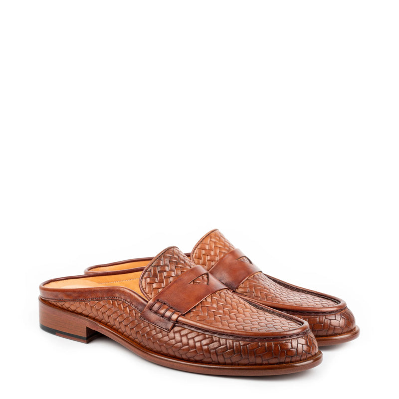 Men Handmade Solid Leather Tan Mule