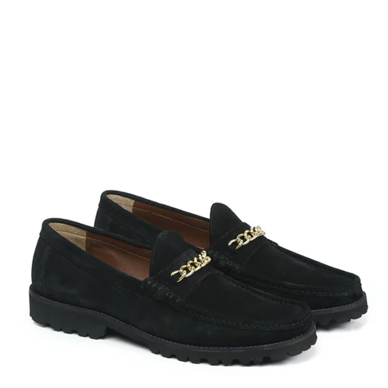 Suede Leather Loafers With Golden Blue Chain