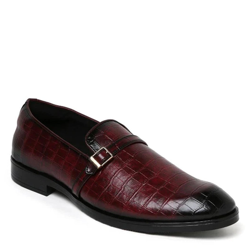 Croco Textured Leather Blue Loafer With Side Buckle