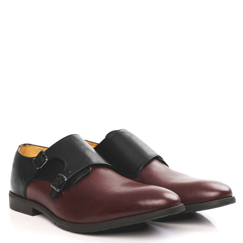Leather Double Monk Strap Tan and Brown Shoe For Men