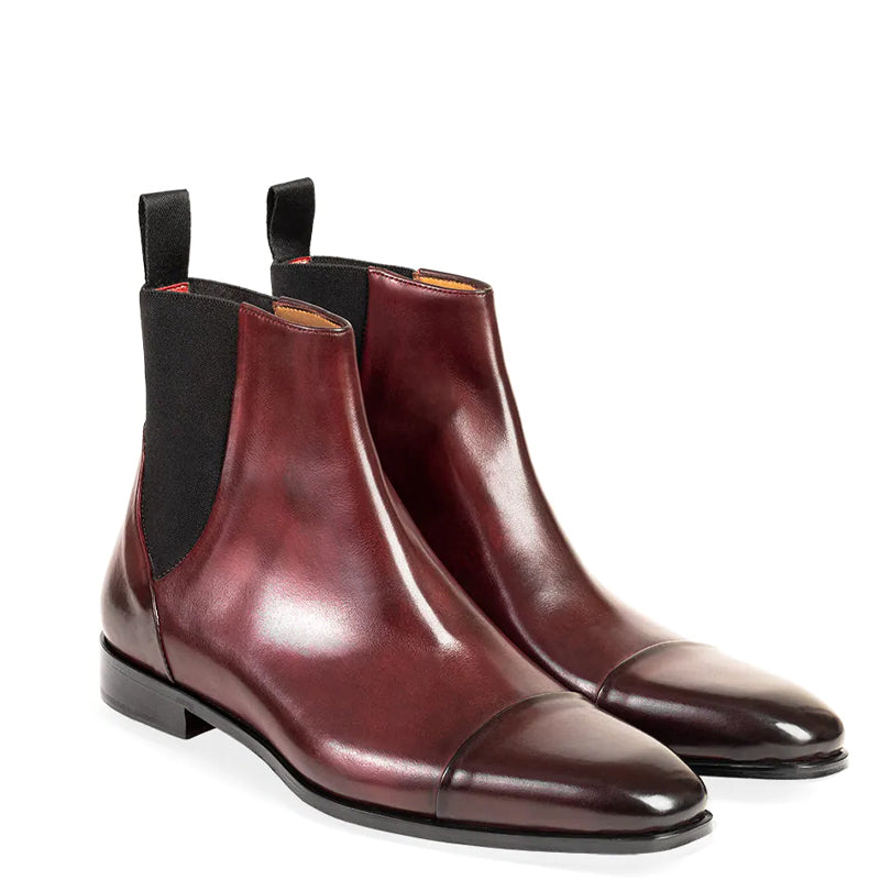 Polished Shiny Leather Cap-Toe Chelsea Boots