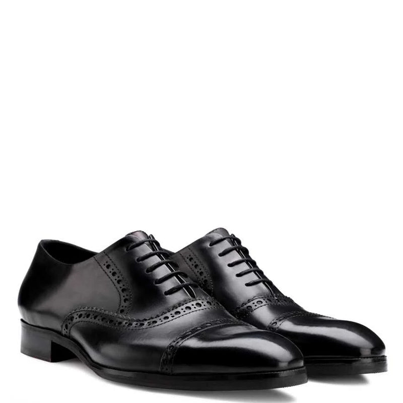 Polished Shiny Leather Black CapToe Oxford Shoe