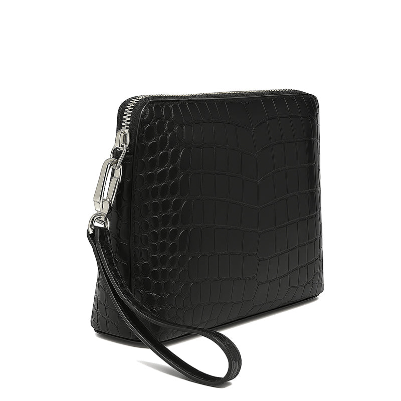 Italian Crocodile Leather Blue Zipper Clutch for Men