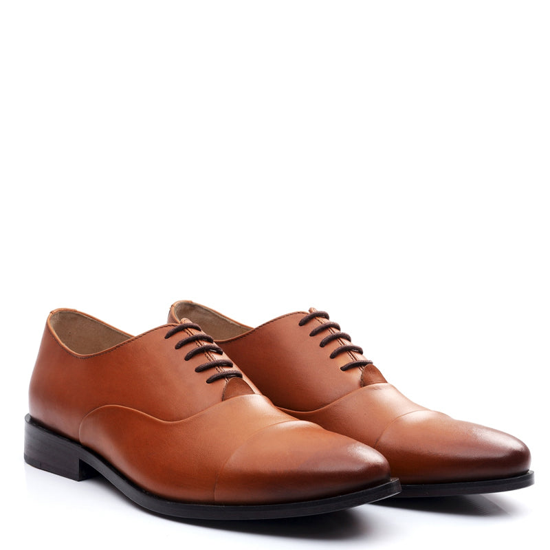 Men Captoe Polished Leather Plain Oxford Shoe Blue