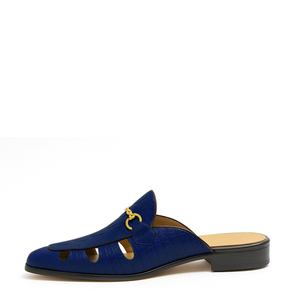 Embellished Textured Leather Mule