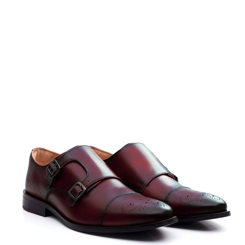 Premium ToeCap Double Monk Strap Tan Leather Shoe
