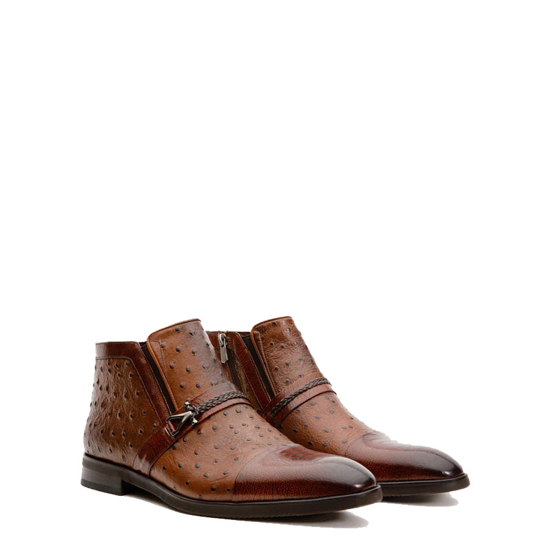 Brown Leather Ankle Zip-Up Boot for Men
