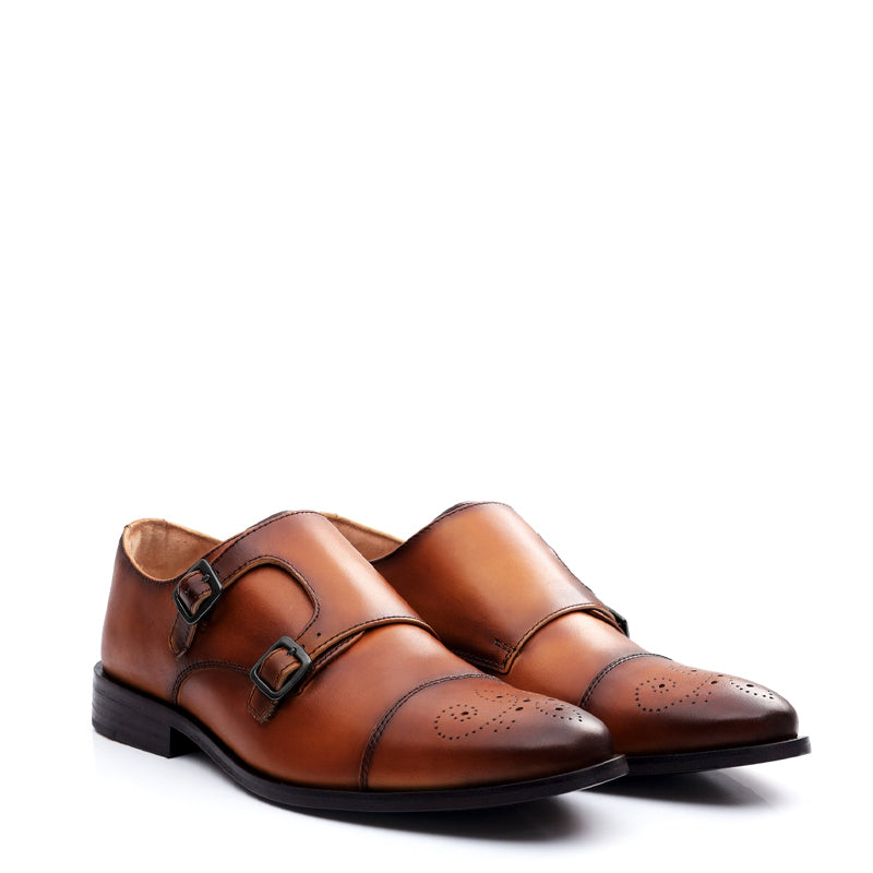 Premium ToeCap Double Monk Strap Leather Burgundy Shoe