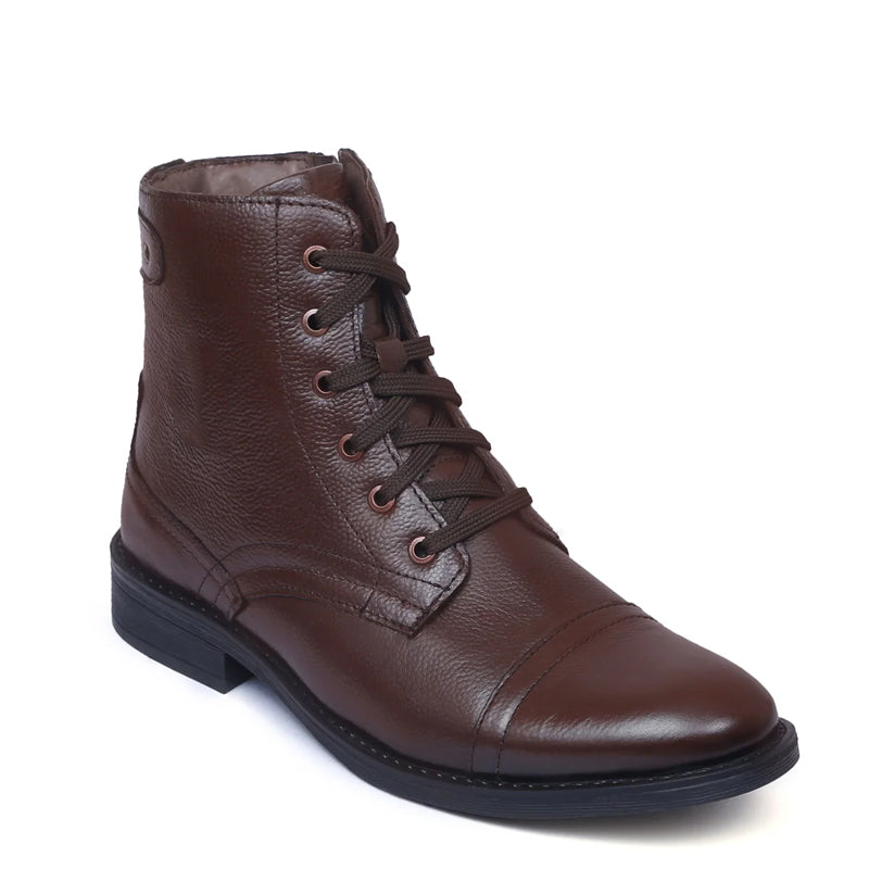Men Lace Up Leather Casual High Ankle Boot Brown