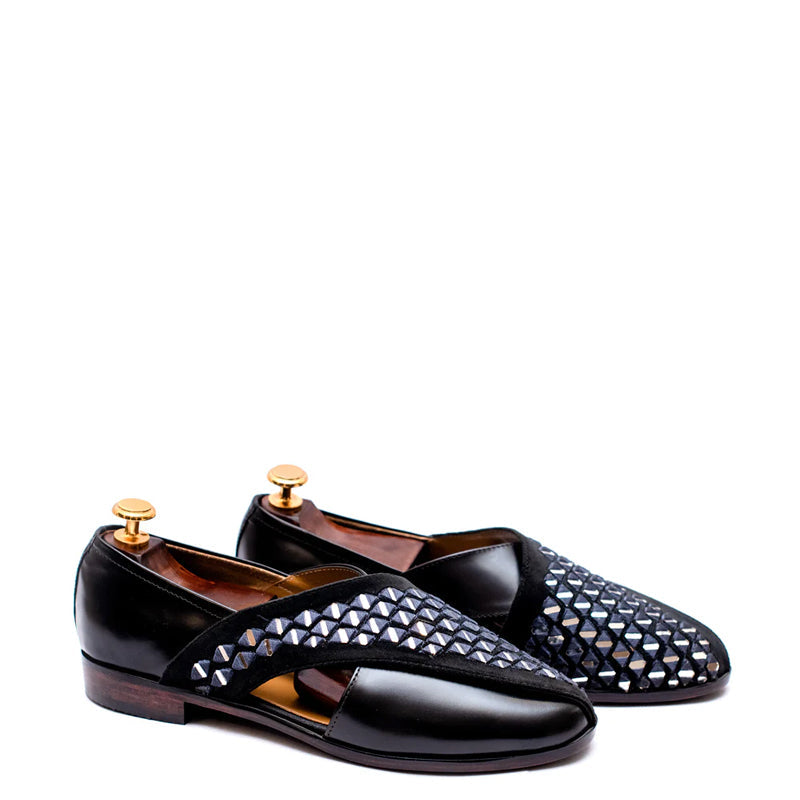 Cross Strap Mirror Design Leather Peshawari Sandal