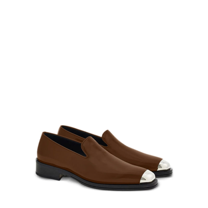 Men Silver Toe Solid Leather Loafers
