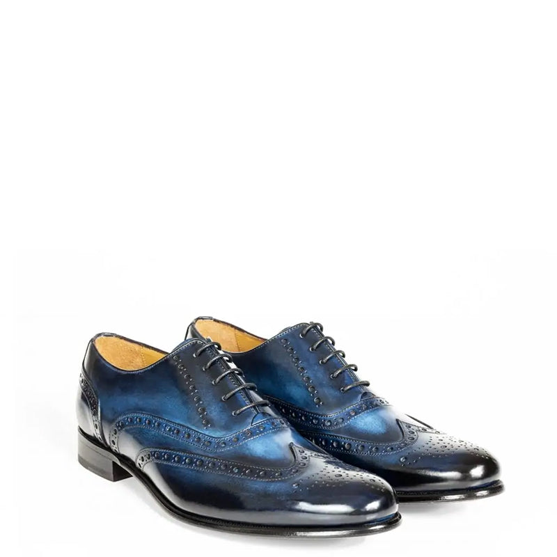 Men Wingtip Shiny Leather Oxford Burgundy Shoe