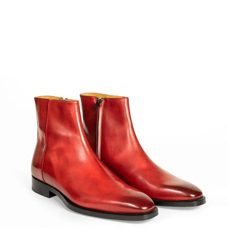 Classic Midnight Shiny Leather Side Zipper Tan Boot