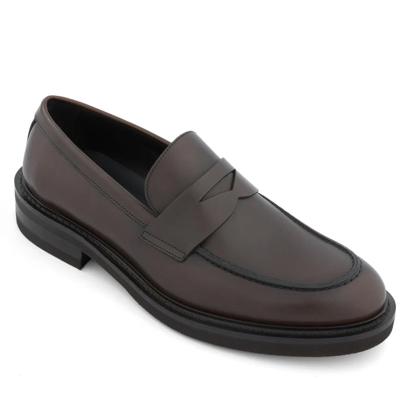 Men Classic Penny Solid Brown Leather Loafers