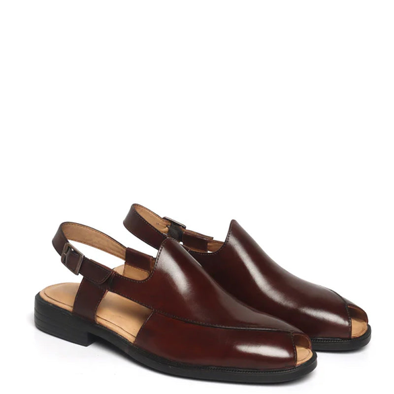 Cross Design Leather Comfort Peshawari Black Sandal