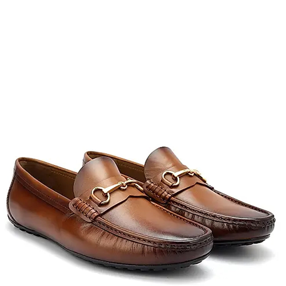 Men Solid Leather Buckled Formal Black Loafer