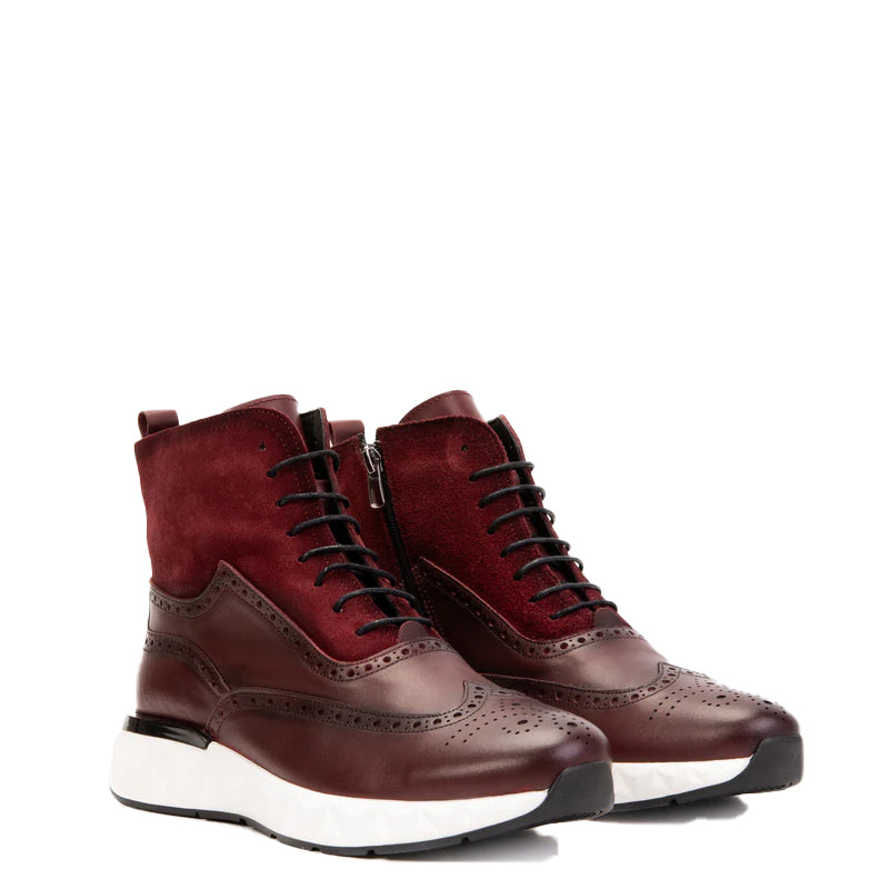 Premium Leather Lace Up Wingtip Burgundy Boot