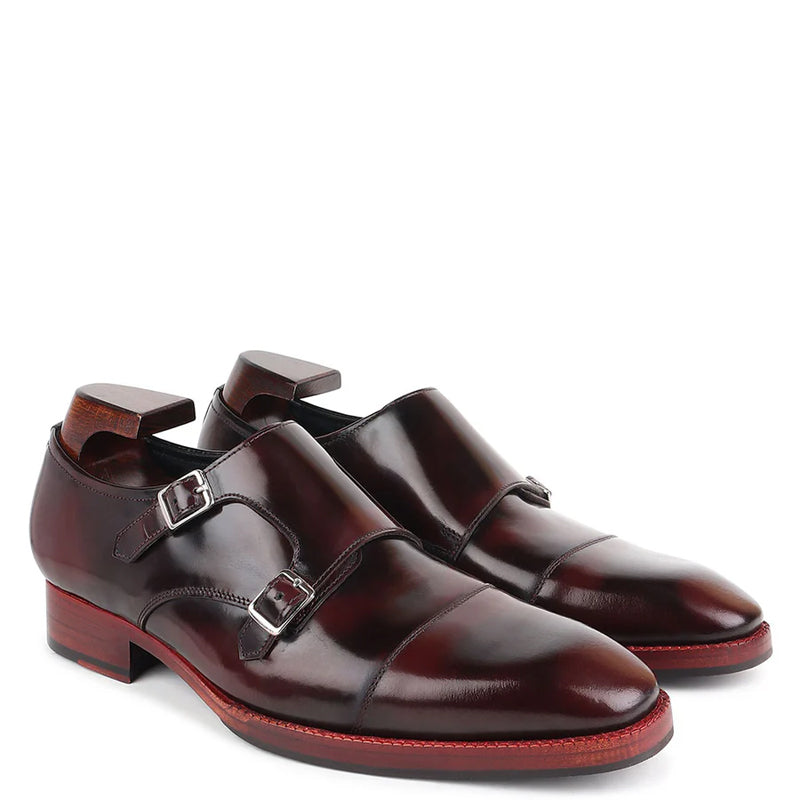 Classic Design Patina Leather Double Monk Shoe Burgundy